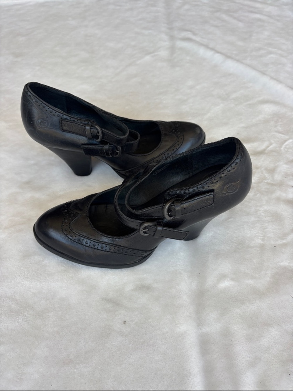 Born Black Leather Mary Jane Heels with Double Buckle